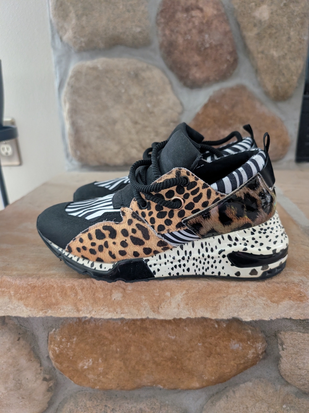 Steve Madden Mixed Animal Print Athletic Sneakers - Black, Brown, White